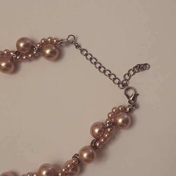 Blush Colored Bead Necklace with Rhinestone Embellishment - Picture 4 of 7